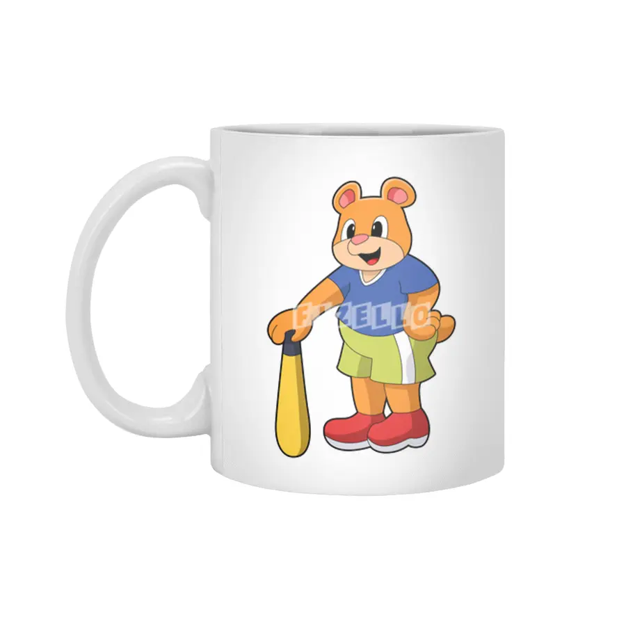 Bear at Baseball with Baseball bat Beyaz Kupa