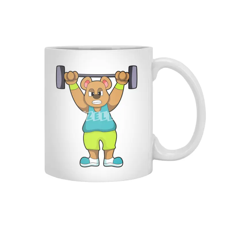 Bear at Bodybuilding with Barbell Beyaz Kupa