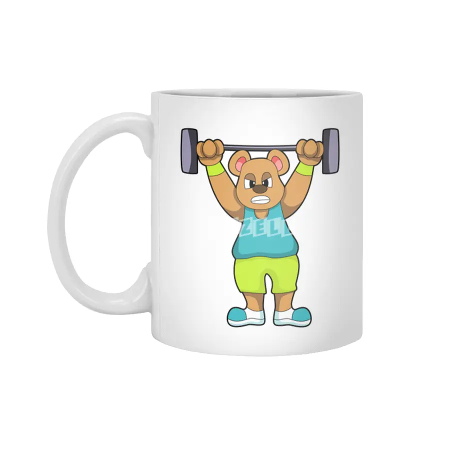 Bear at Bodybuilding with Barbell Beyaz Kupa