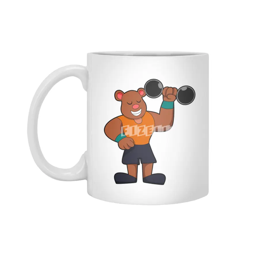 Bear at Bodybuilding with Dumbbell Beyaz Kupa