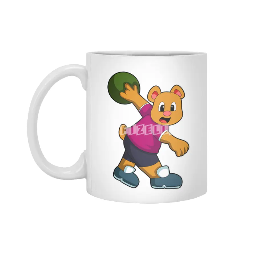 Bear at Bowling with Bowling ball Beyaz Kupa