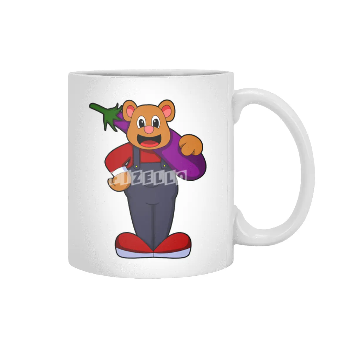 Bear at Farmer with Eggplant Beyaz Kupa