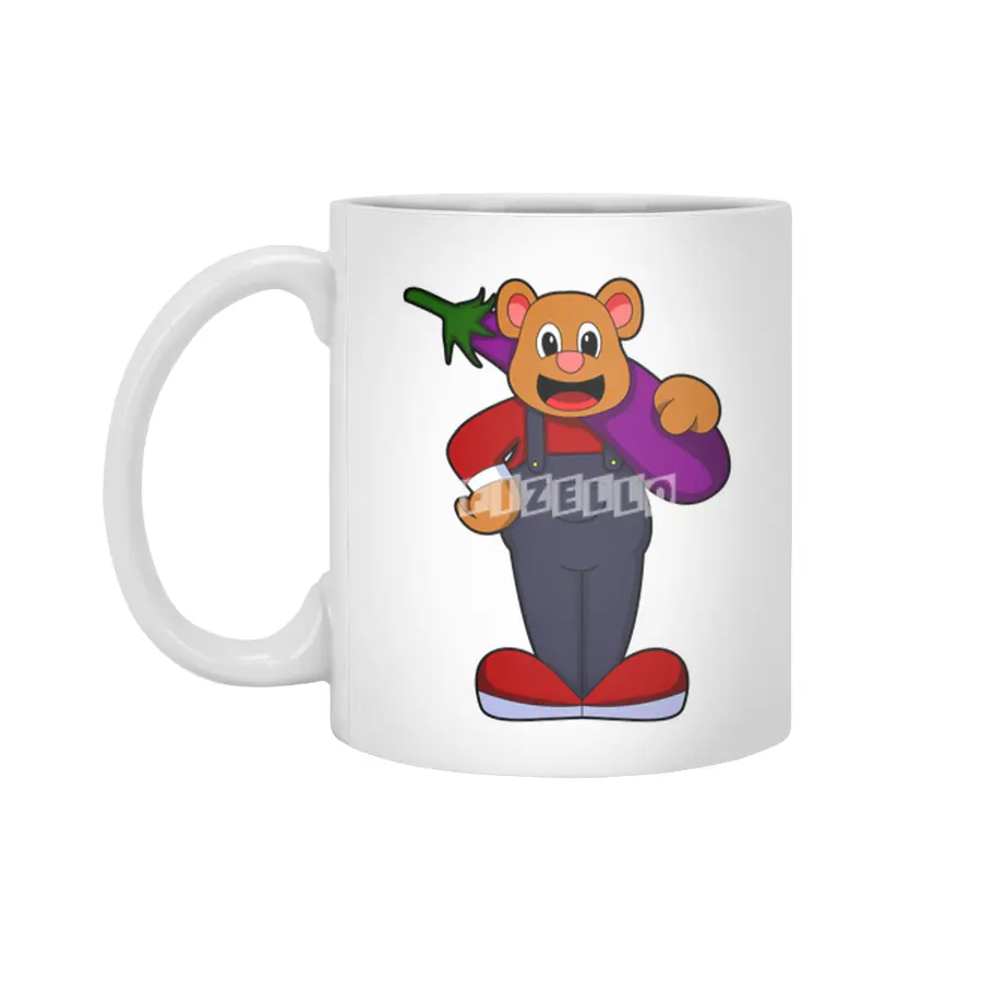 Bear at Farmer with Eggplant Beyaz Kupa