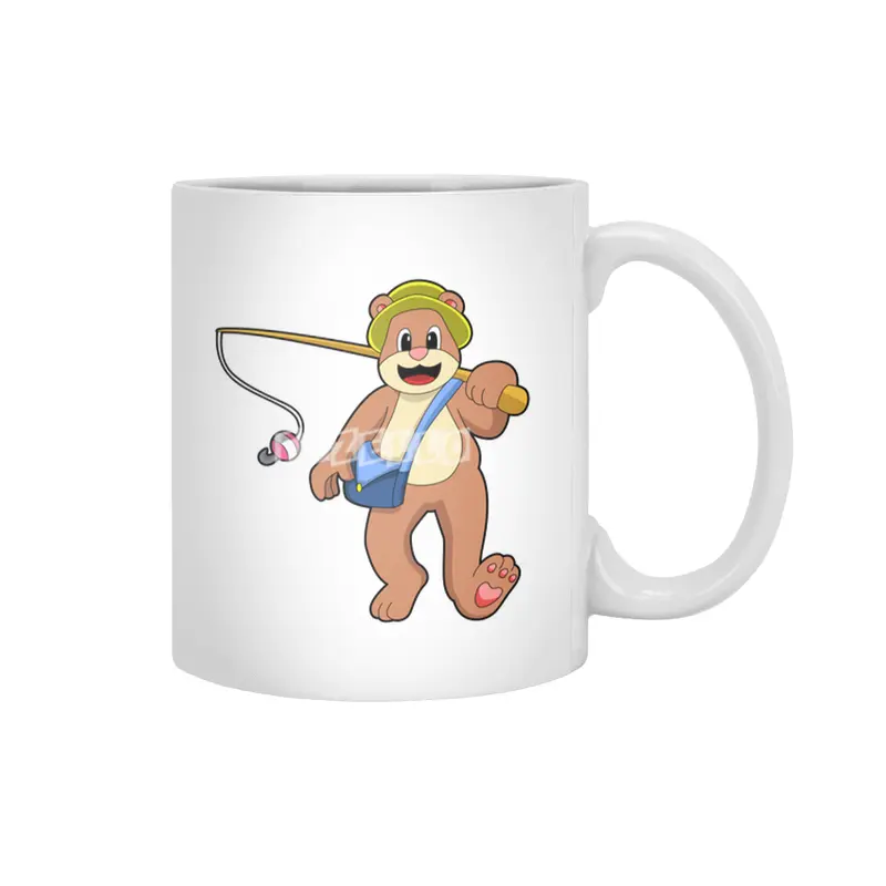 Bear at Fishing with Fishing rod Beyaz Kupa