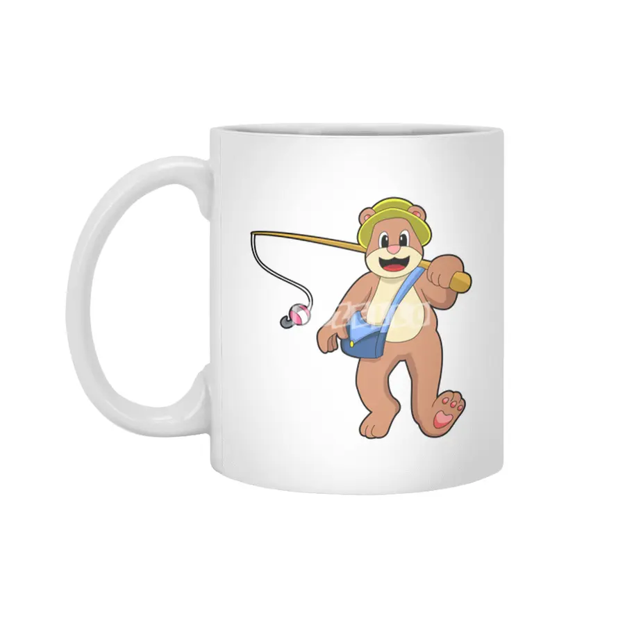 Bear at Fishing with Fishing rod Beyaz Kupa