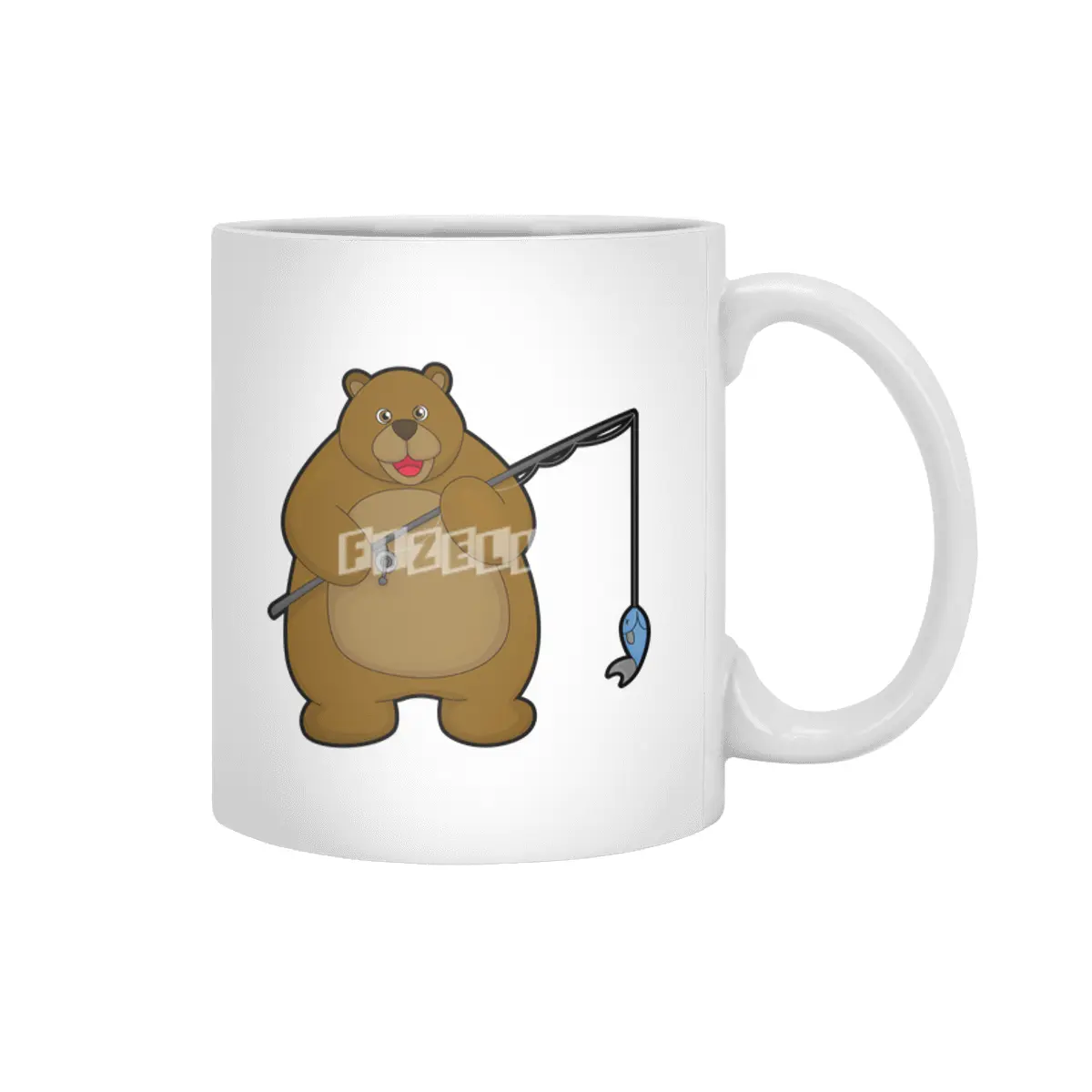 Bear at Fishing with Fishing rod & Fish Beyaz Kupa