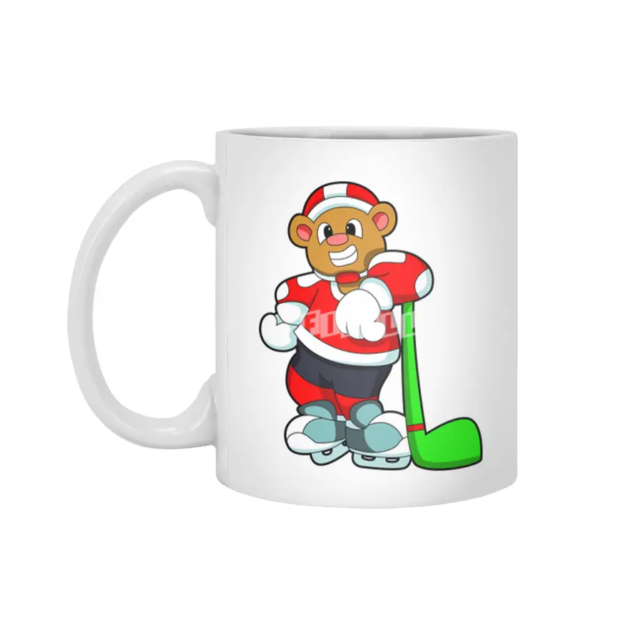 Bear at Ice hockey with Ice hockey stick Beyaz Kupa
