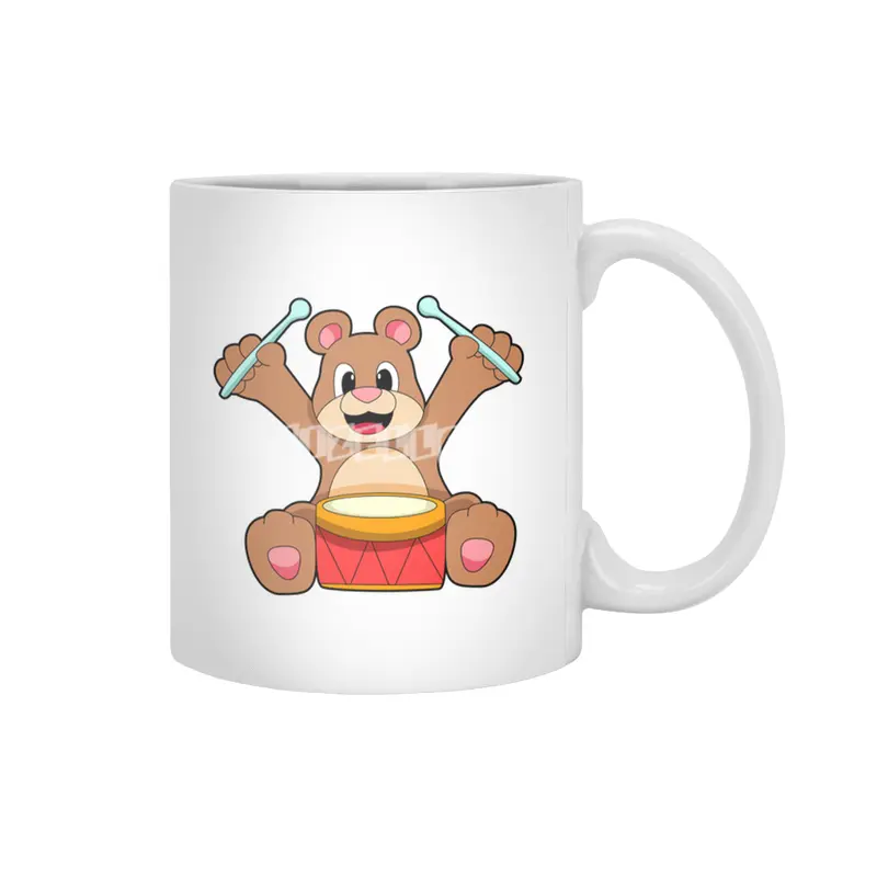 Bear at Music with Drum Beyaz Kupa