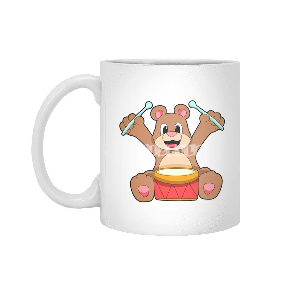 Bear at Music with Drum Beyaz Kupa