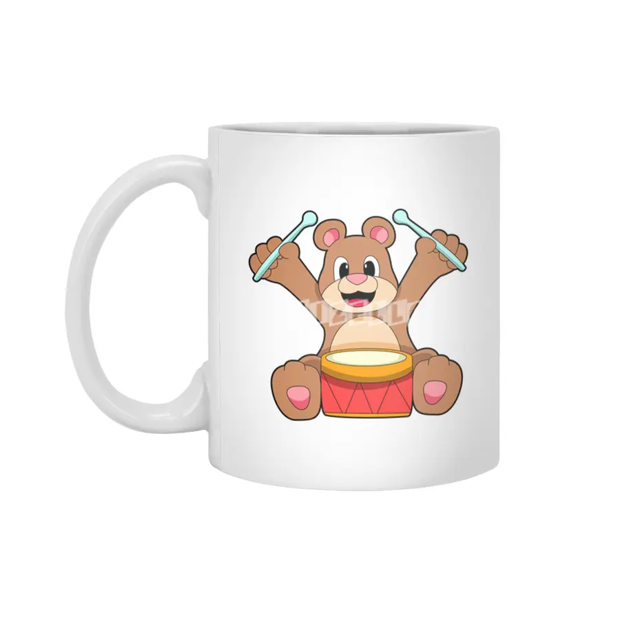 Bear at Music with Drum Beyaz Kupa