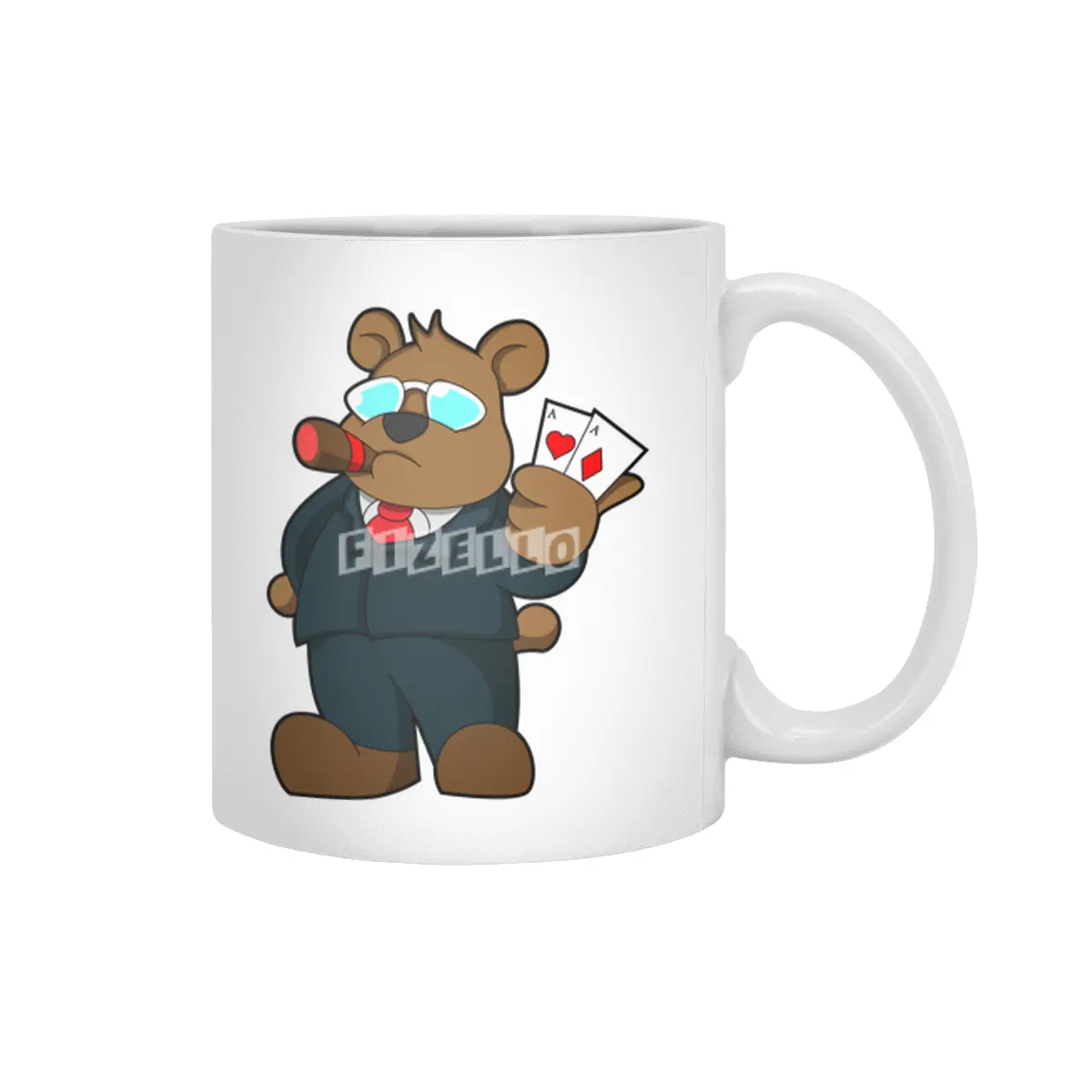 Bear at Poker with Cards Beyaz Kupa