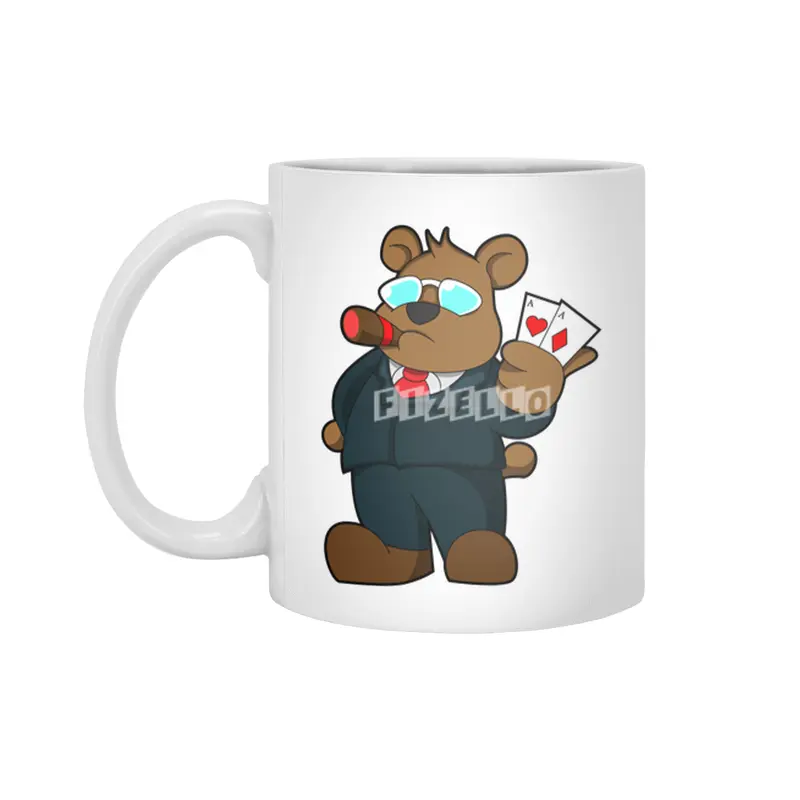 Bear at Poker with Cards Beyaz Kupa