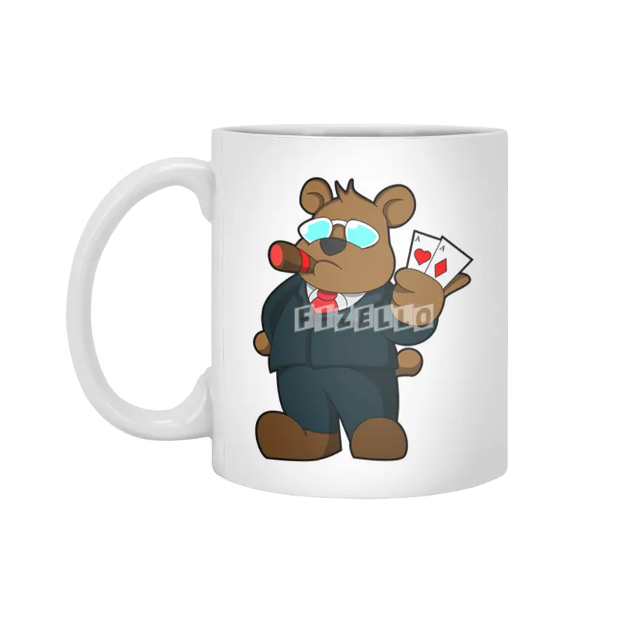 Bear at Poker with Cards Beyaz Kupa
