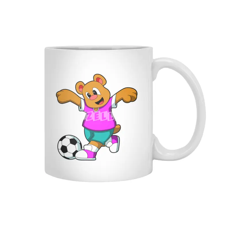 Bear at Sports with Soccer Beyaz Kupa