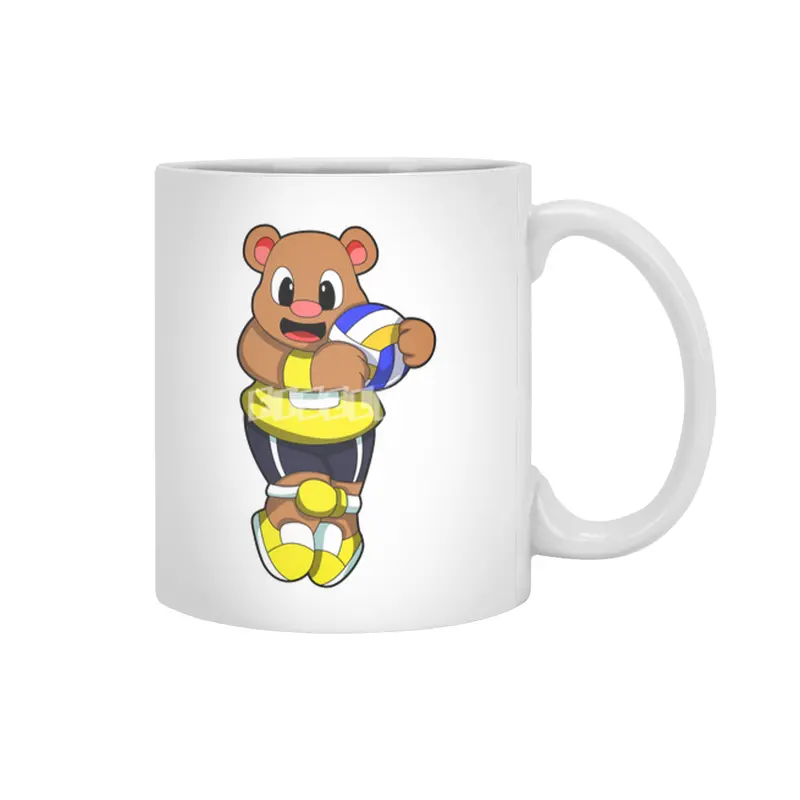 Bear at Sports with Volleyball Beyaz Kupa