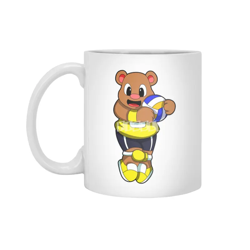Bear at Sports with Volleyball Beyaz Kupa