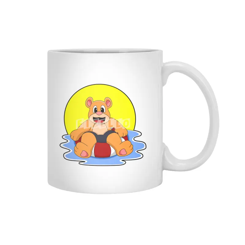 Bear at Swimming with Swim ring Beyaz Kupa