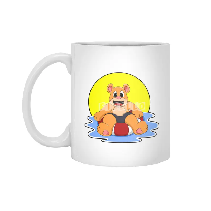 Bear at Swimming with Swim ring Beyaz Kupa