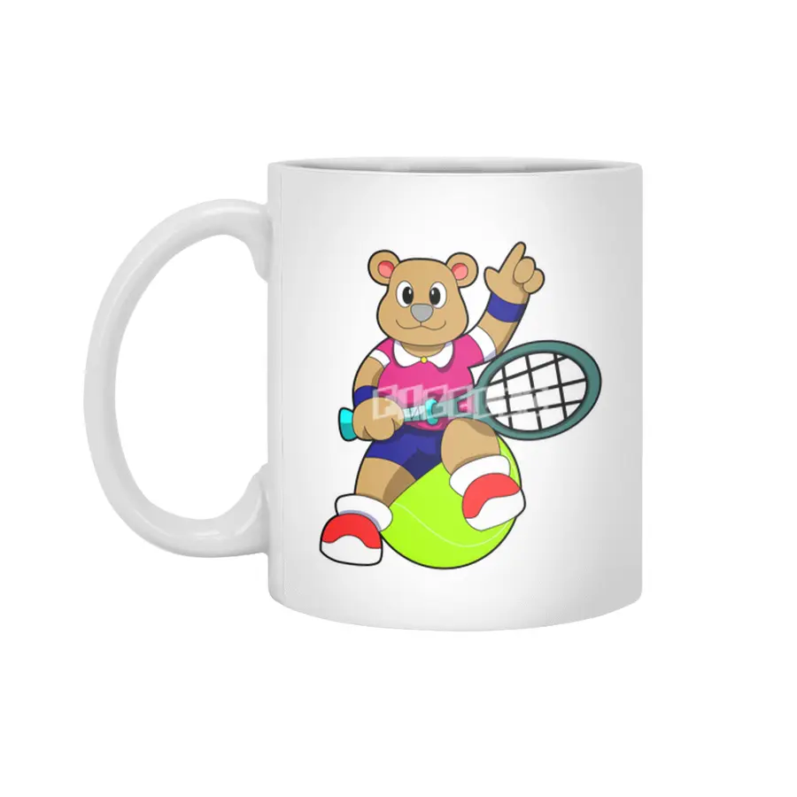 Bear at Tennis with Tennis racket & Tennis ball Beyaz Kupa