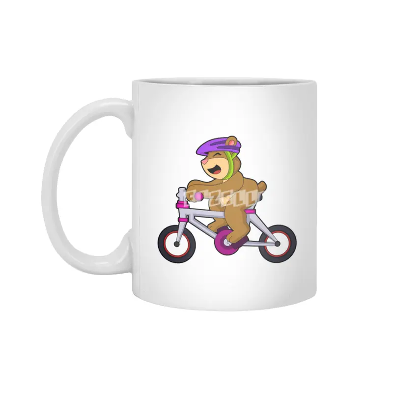 Bear with Bicycle & Helmet Beyaz Kupa