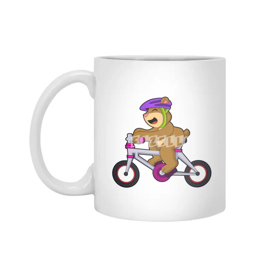 Bear with Bicycle & Helmet Beyaz Kupa
