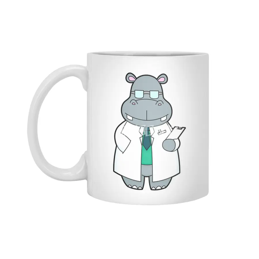 Hippo as Doctor with Smock Beyaz Kupa