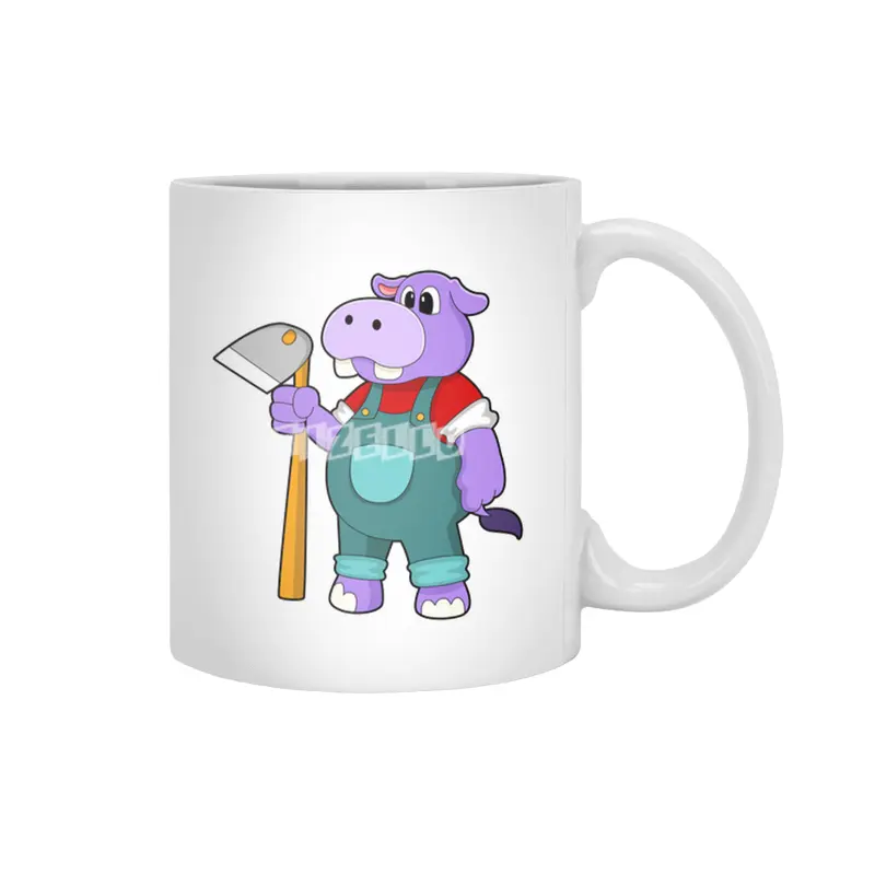 Hippo as Farmer with Garden hoe Beyaz Kupa