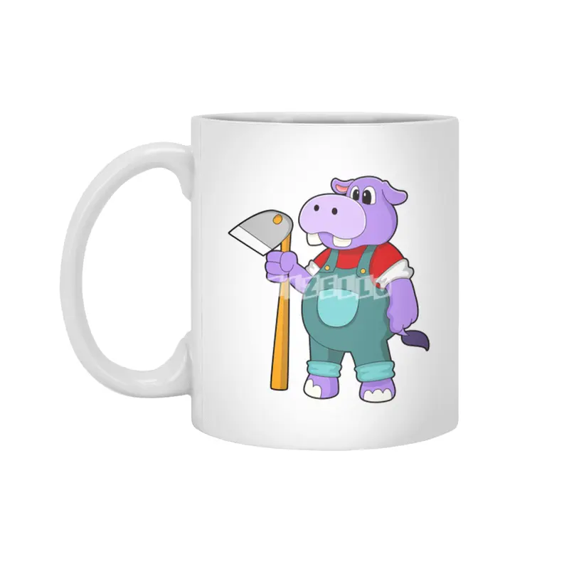 Hippo as Farmer with Garden hoe Beyaz Kupa