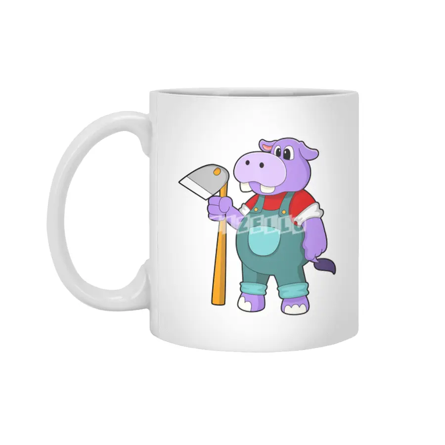 Hippo as Farmer with Garden hoe Beyaz Kupa