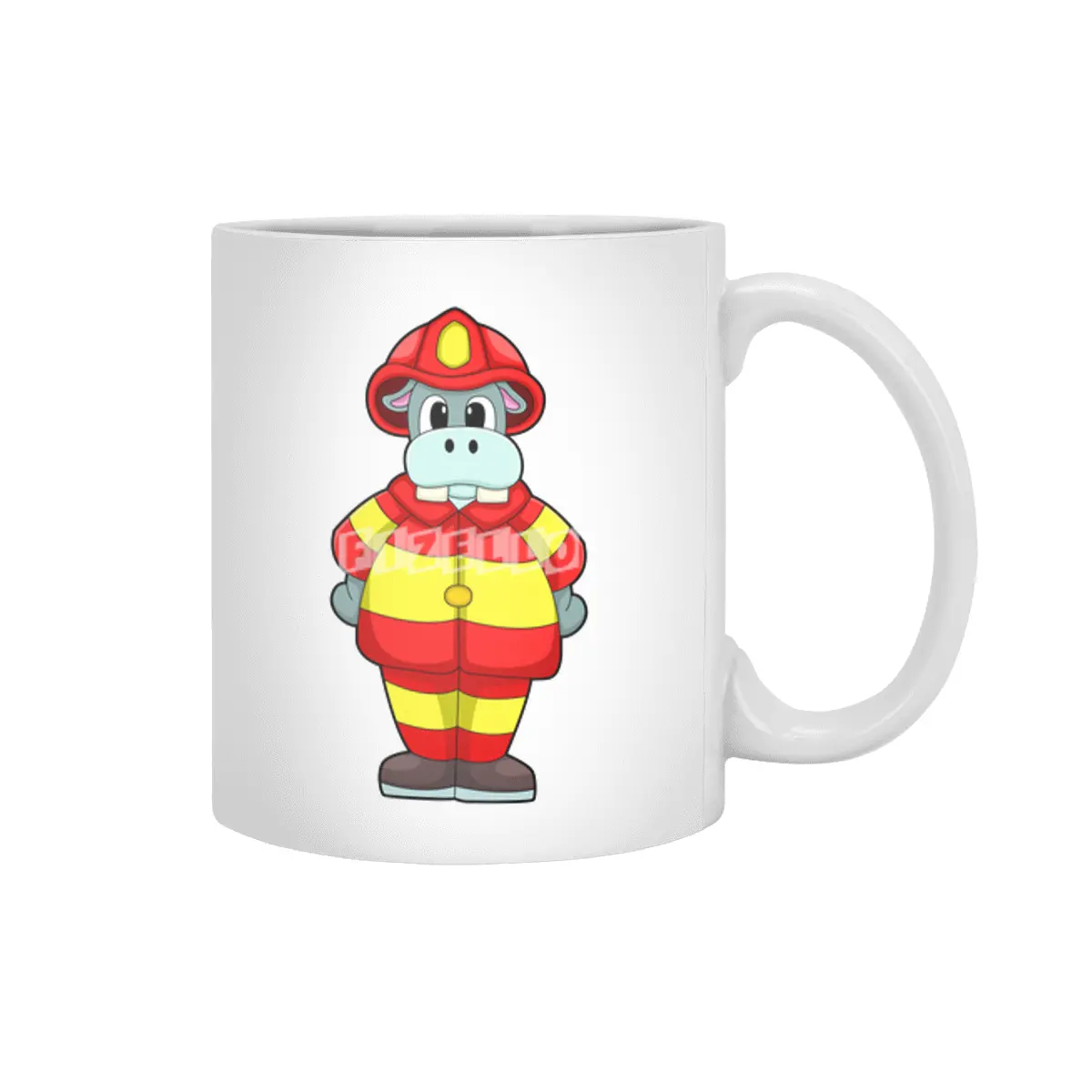 Hippo as Firefighter at Fire department with Hat Beyaz Kupa