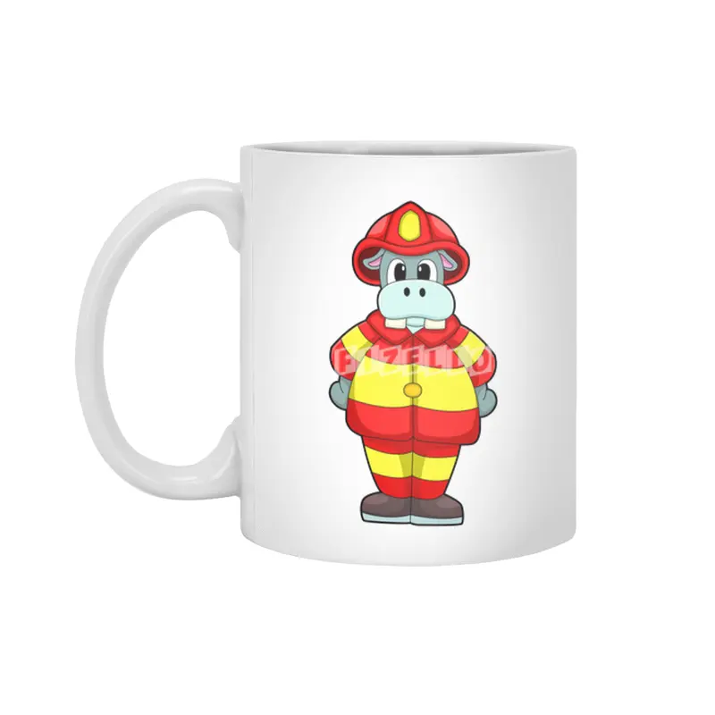 Hippo as Firefighter at Fire department with Hat Beyaz Kupa