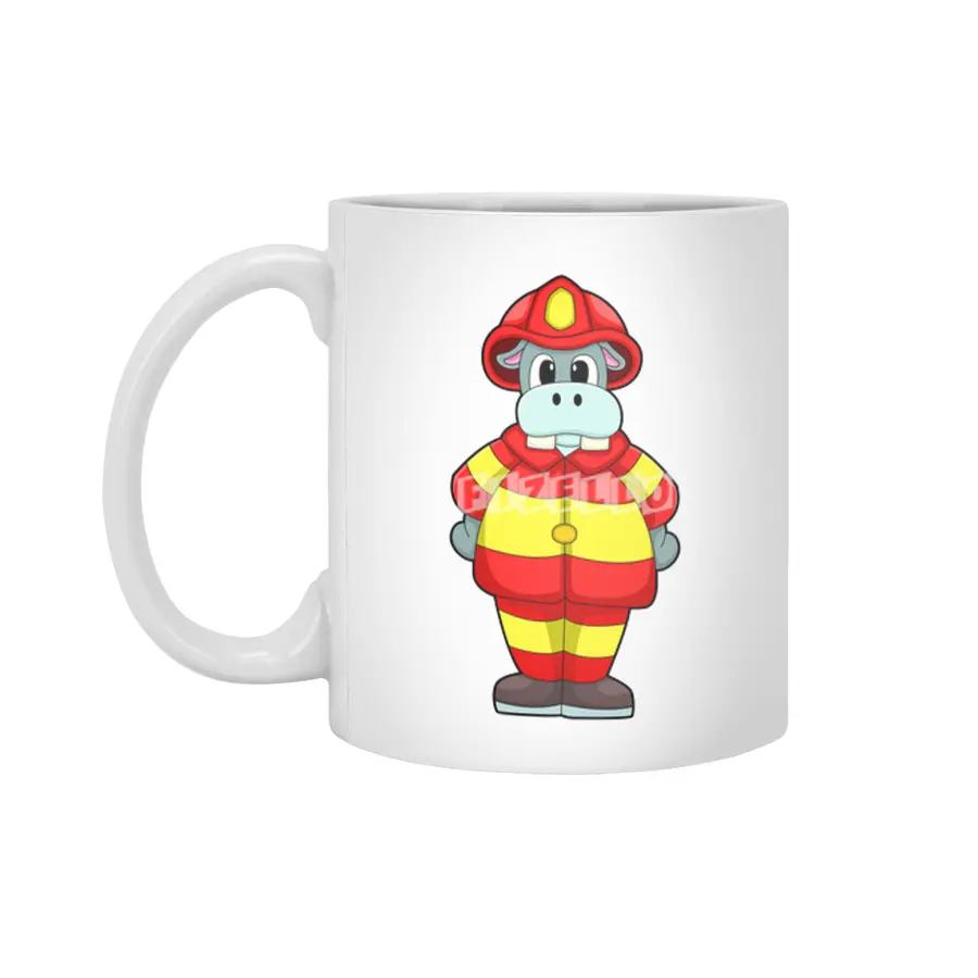 Hippo as Firefighter at Fire department with Hat Beyaz Kupa