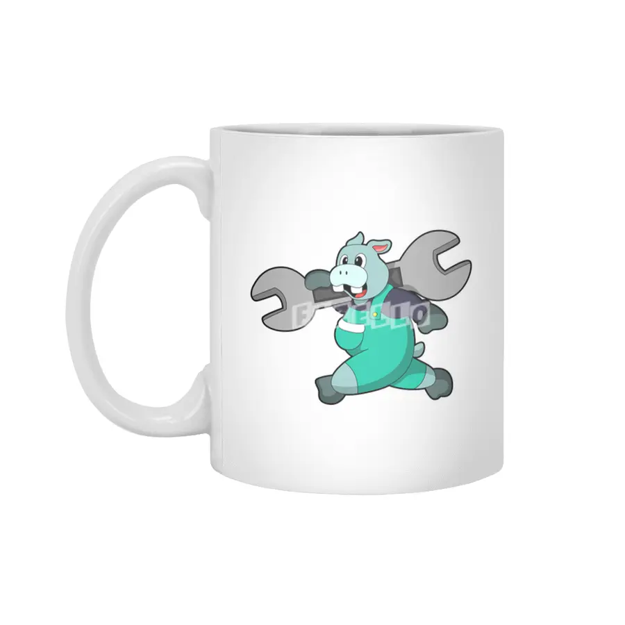 Hippo as Mechanic with Wrench Beyaz Kupa