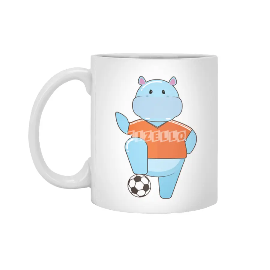 Hippo as Soccer player with Soccer ball Beyaz Kupa