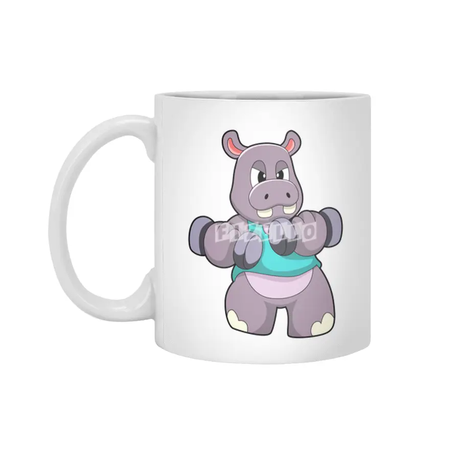 Hippo at Bodybuilding with Dumbbells Beyaz Kupa