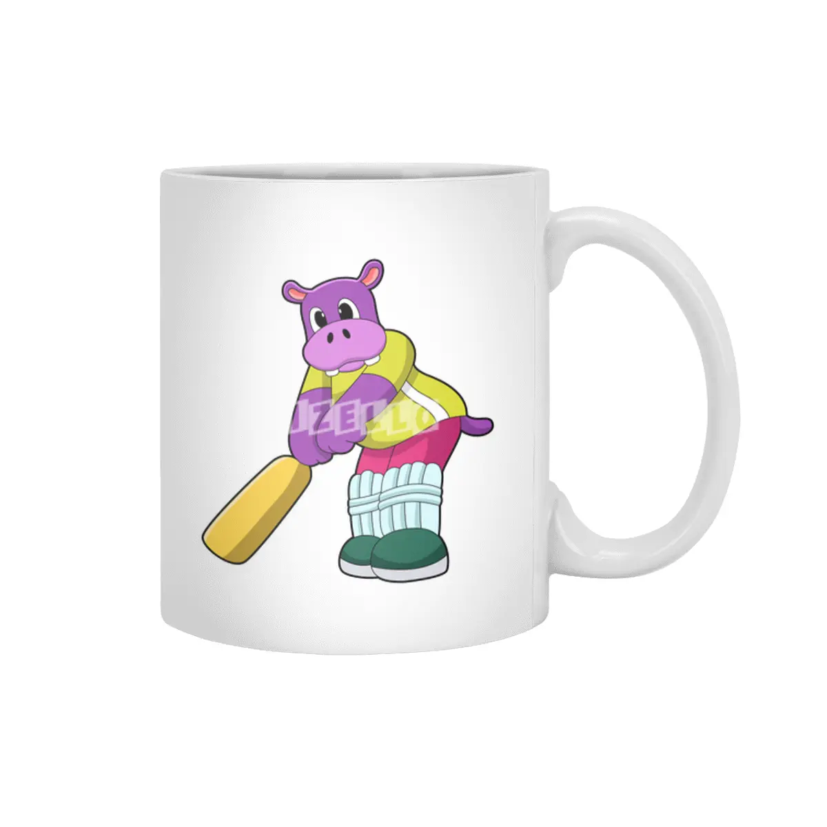 Hippo at Cricket with Cricket bat Beyaz Kupa