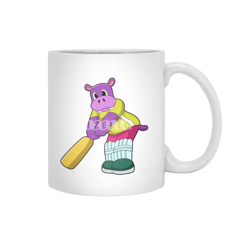 Hippo at Cricket with Cricket bat Beyaz Kupa