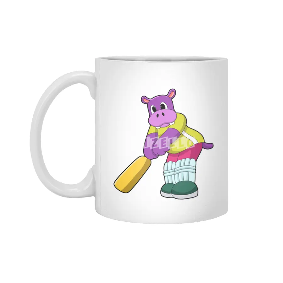 Hippo at Cricket with Cricket bat Beyaz Kupa