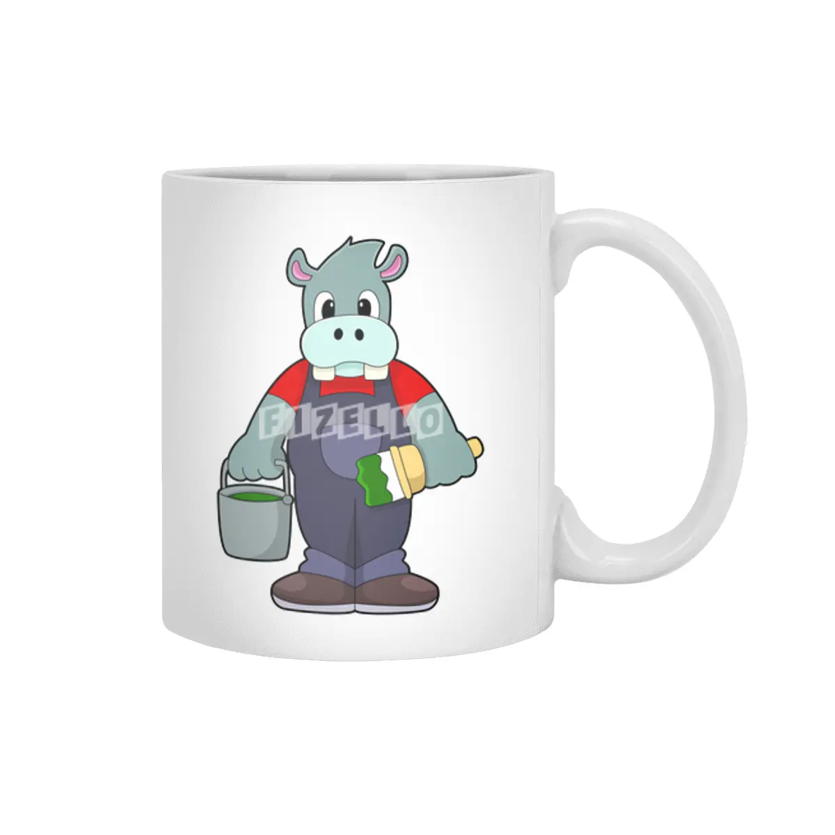 Hippo at Painting with Bucket of Paint & Brush Beyaz Kupa