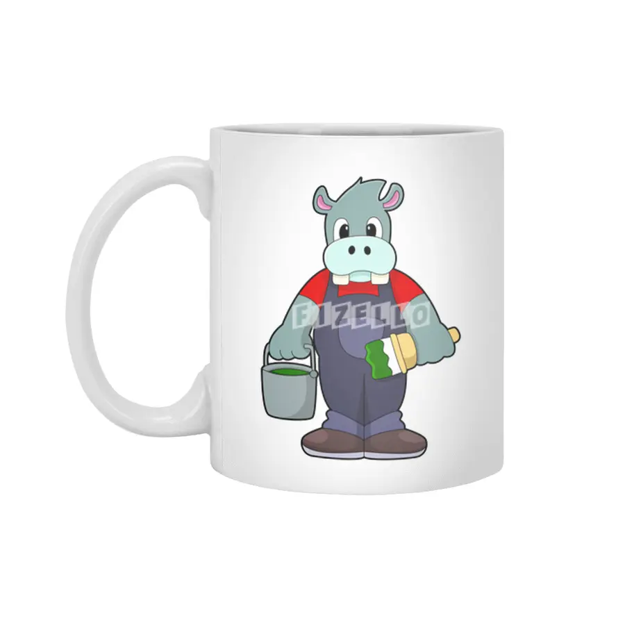 Hippo at Painting with Bucket of Paint & Brush Beyaz Kupa