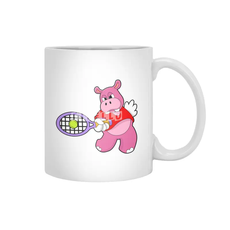 Hippo at Tennis with Tennis racket Beyaz Kupa