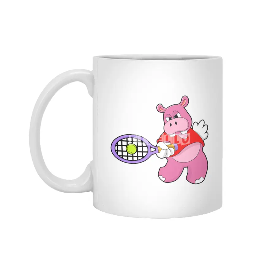 Hippo at Tennis with Tennis racket Beyaz Kupa