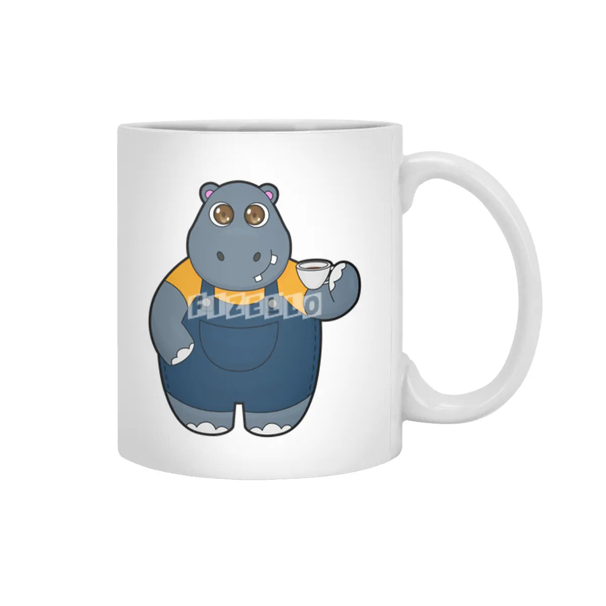 Hippo with Cup of Coffee Beyaz Kupa