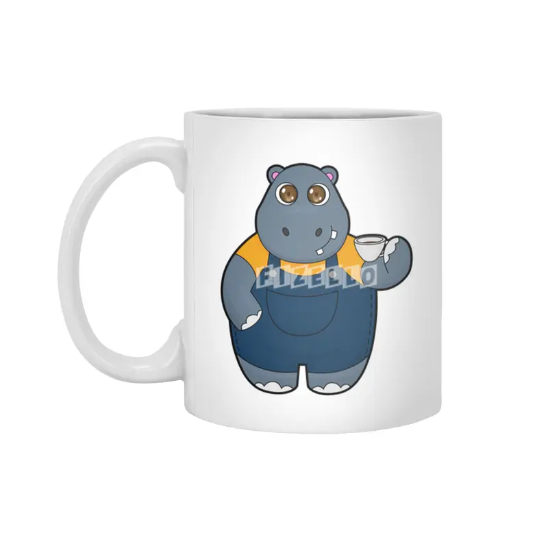 Hippo with Cup of Coffee Beyaz Kupa