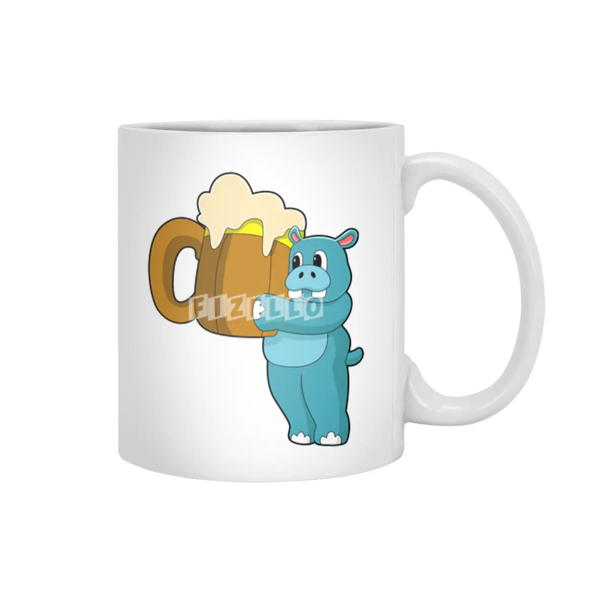 Hippo with Mug of Beer Beyaz Kupa