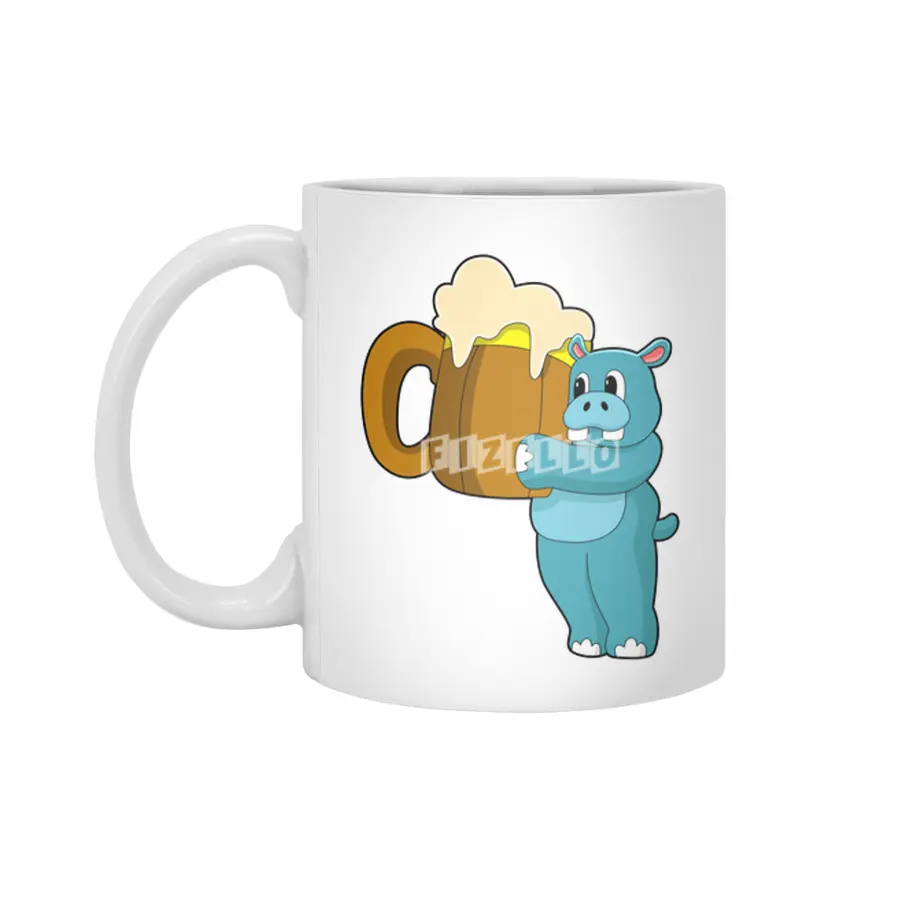 Hippo with Mug of Beer Beyaz Kupa