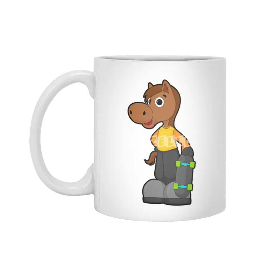 Horse as Skater with Skateboard Beyaz Kupa