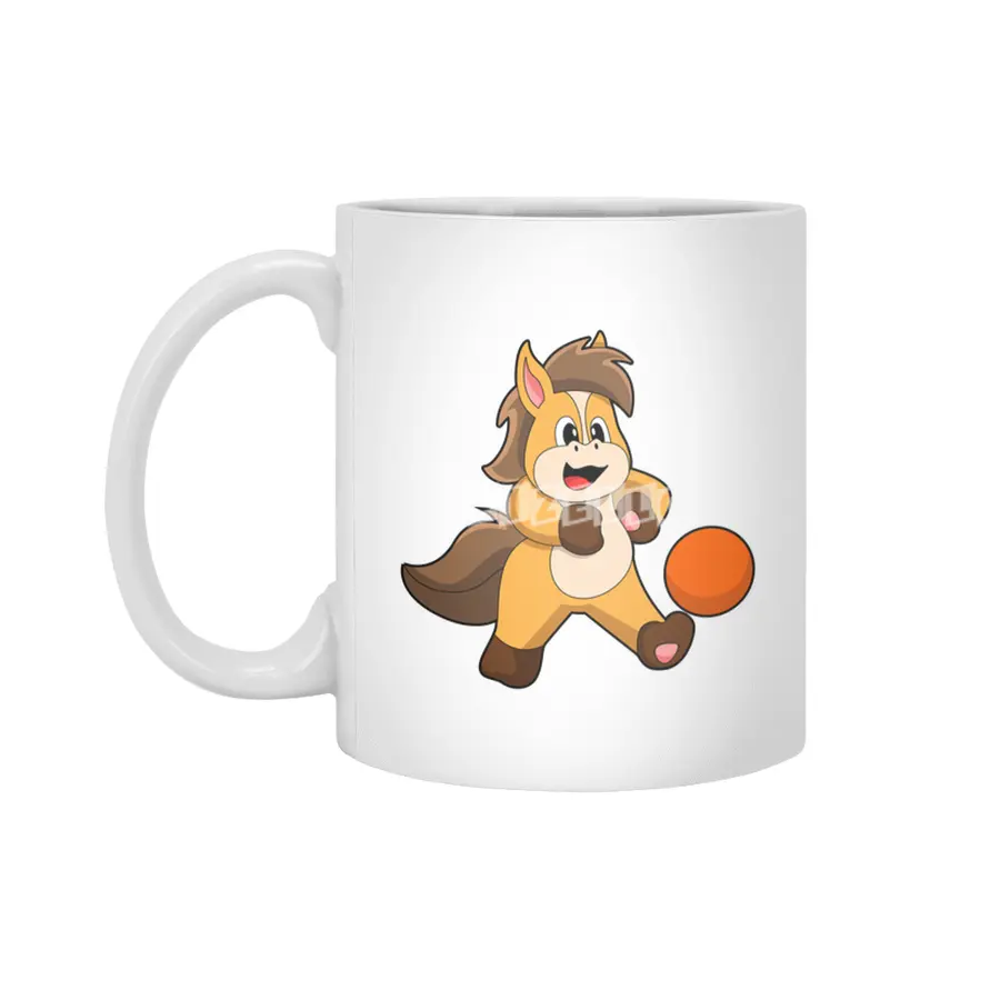 Horse as Soccer player with Soccer ball Beyaz Kupa
