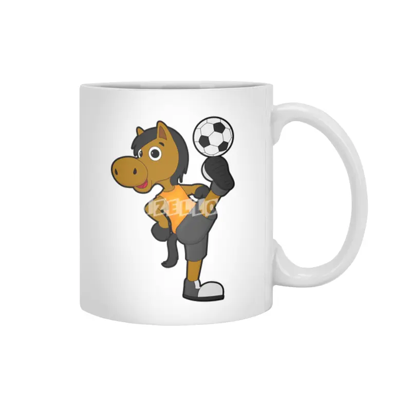 Horse as Soccer player with Soccer ball Beyaz Kupa