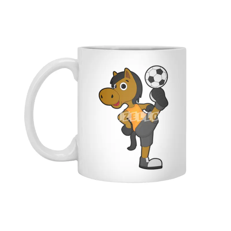Horse as Soccer player with Soccer ball Beyaz Kupa